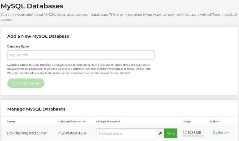 Lista de bases de datos y usuarios en MySQL Databases